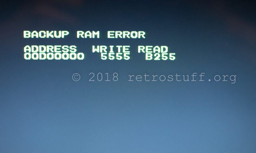 BACKUP RAM ERROR WRITE 5555 READ B255