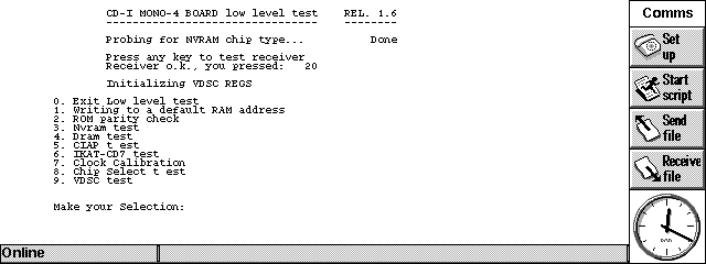 Psion Comms: CD-i low-level test menu (full)