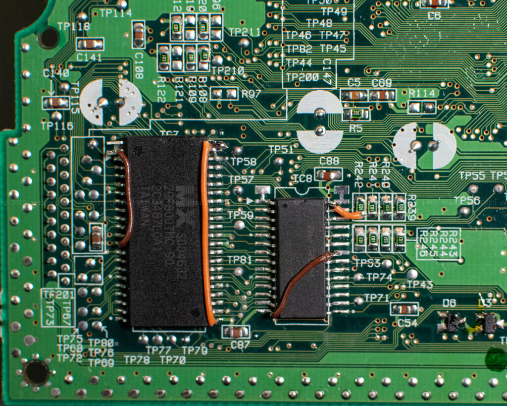 Sega Saturn region-free BIOS and FRAM chips connected