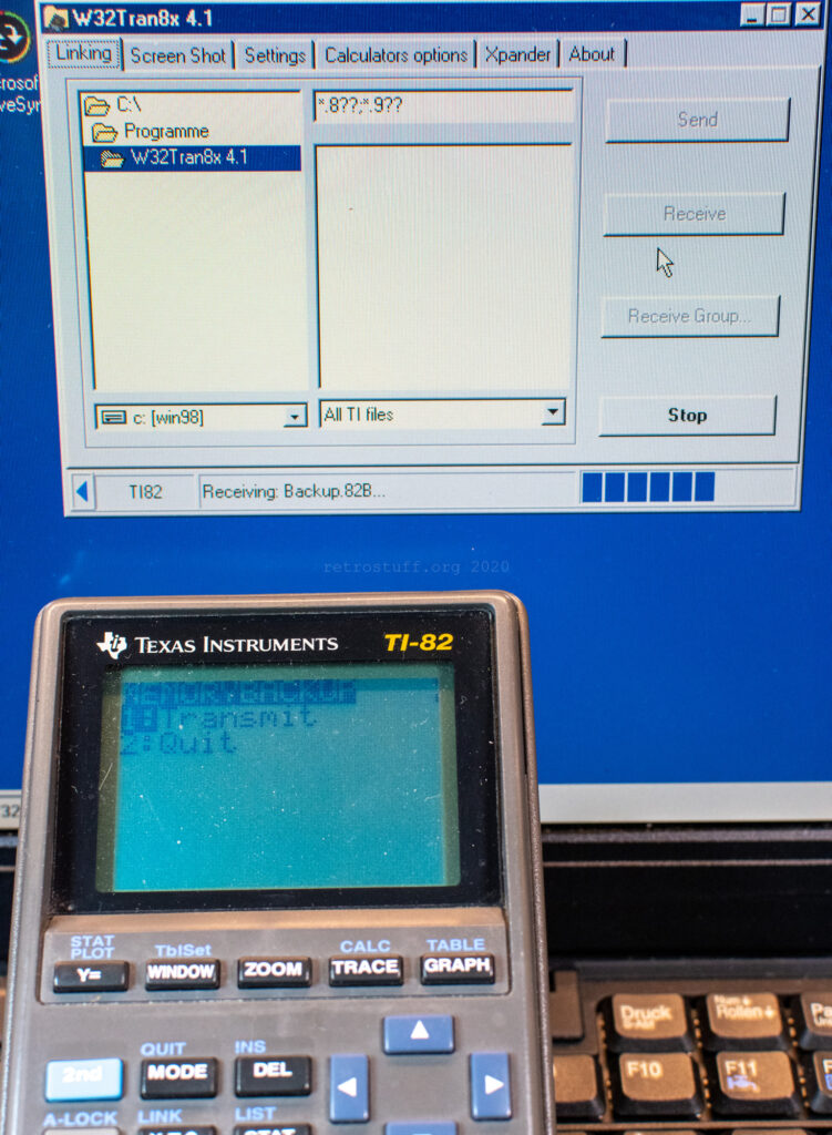 TI-82 serial link test on Windows 98 SE