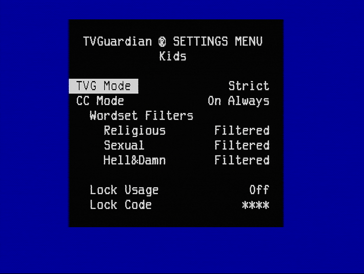 TVGuardian 201 settings menu