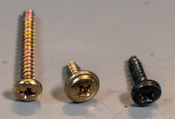 Three types of Phillips screws