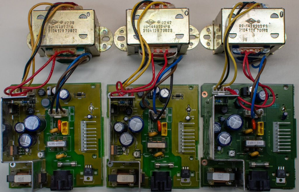 Top row: Transformers 3104 128 70022, 3104 128 70023 and 3104 128 70013 Bottom row: PCBs 3104 123 4060.4, 3104 123 4060.5 and 3104 123 4060.8
